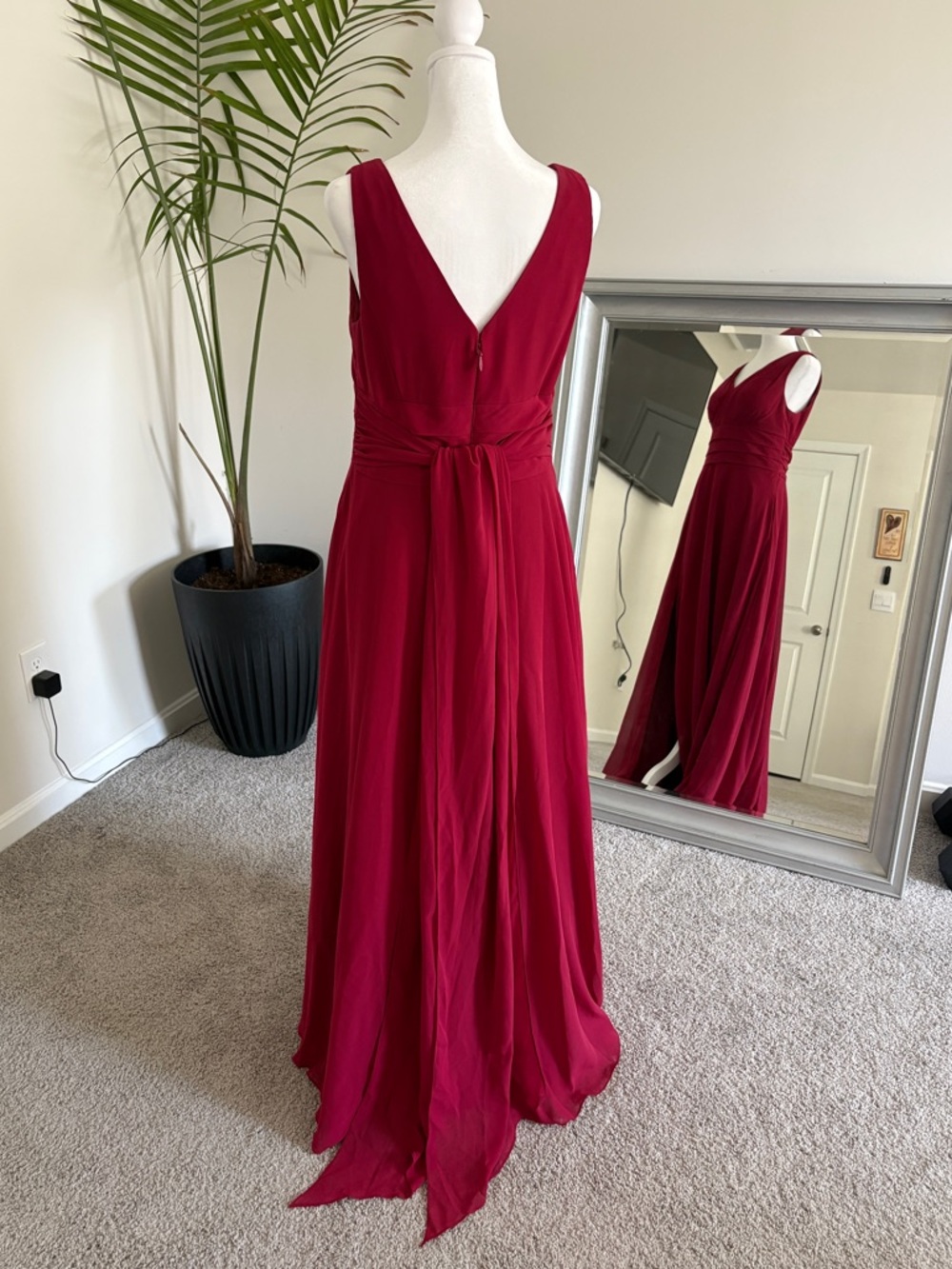 Azazie Burgundy V-Neck Maxi Dress - Picture 2 of 12